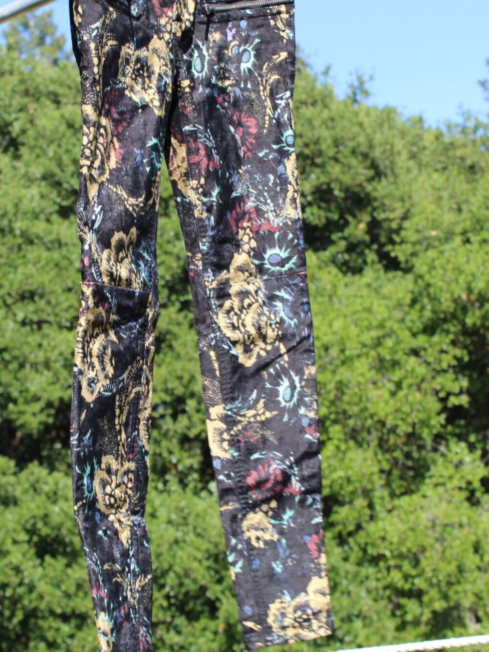 Free People Lennon Funktown Retro Floral Velvet Skinny Double Zipper Size 2